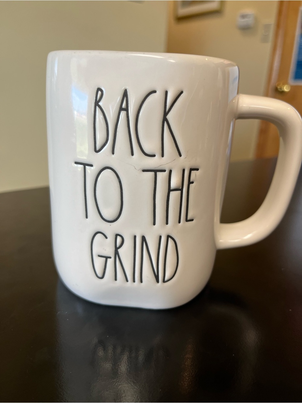Rae Dunn White and Black "BACK TO THE GRIND" Mug